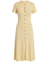 Modenaire - Button Front Knit Midi Dress With Short Sleeves And Textured Detail - Lyst