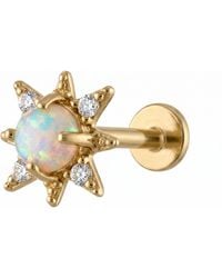 Zahav Jewelry - 14K Solid 18G 8Mm Star Opal & Round Cz Internally Threaded Flat Back Stud - Lyst