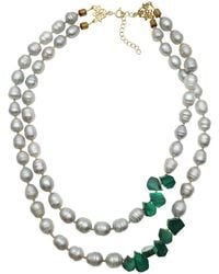 Farra - Freshwater Pearls With Malachite Double Strands Necklace - Lyst