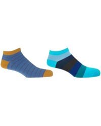 Peper Harow - Made in England - Block Stripe Aqua & Dash Trainer Socks Bundle - Lyst