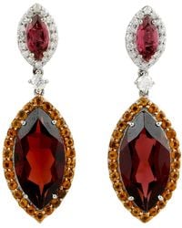Artisan - Garnet, Tourmaline, Citrine & Diamond Drop Earrings - Lyst