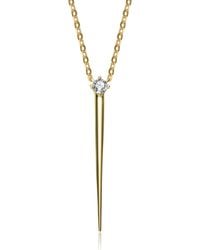 Genevive Jewelry - Yellow Gold Plated Cubic Zirconia Solitaire Spike Pendant Y-necklace In Sterling Silver - Lyst