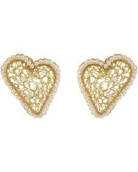 Lavish by Tricia Milaneze - Neutrals Pearl & Amour Mesh Posts Handmade Crochet Earrings - Lyst