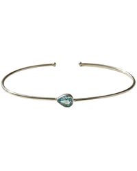 Harfi - Minimalist Sterling Aquamarine March Birthstone Bangle Bracelet - Lyst