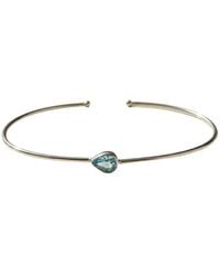Sophelia - Minimalist Sterling Aquamarine March Birthstone Bangle Bracelet - Lyst
