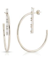 Glamrocks Jewelry - Baguette Bar Hoops - Lyst
