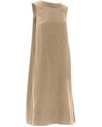Haris Cotton - Neutrals Midi Back Tie Linen Dress Beach Sand - Lyst