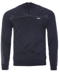 BOSS by HUGO BOSS Wool Zip-neck Regular-fit Sweater With Embroidered Logos in White for Men Mens Clothing Sweaters and knitwear Zipped sweaters 