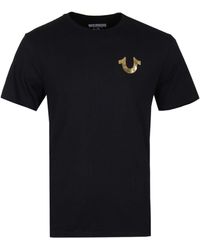 True Religion Gold Buddha Logo Black T-shirt - Metallic