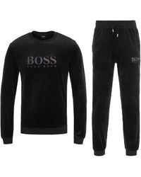 BOSS by HUGO BOSS Bodywear Velour Crew Neck Tracksuit - Black