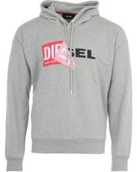 DIESEL S-alby Double Logo Hooded Sweatshirt - Grey