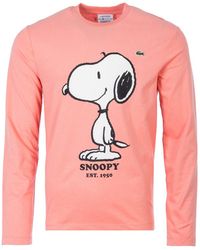 Lacoste X Peanuts Snoopy Organic Cotton Long Sleeve T-shirt - Pink