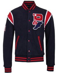 Polo Ralph Lauren Navy Teddy Fleece Varsity Jacket - Blue