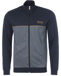 BOSS by HUGO BOSS - Bodywear Metallic Logo Cotton Blend Pique Zip Sweatshirt - Lyst