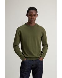 Woolrich - Herren Pullover Mit Rundhalsausschnitt Aus Reiner Baumwolle Mit Aufgesticktem Logo Grün Größe - Lyst