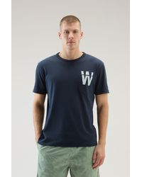 Woolrich - Pure Cotton T-shirt With Chest Pocket Blue - Lyst