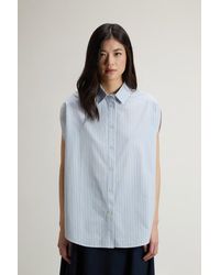 Woolrich - Blouse Van Popeline Van Puur Katoen Met Strepen Blauw Grootte - Lyst