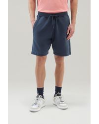 Woolrich - Garment-dyed Sport Shorts In Pure Cotton Fleece Blue - Lyst