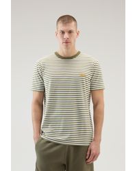 Woolrich - Striped T-shirt In Stretch Cotton Jersey Green - Lyst