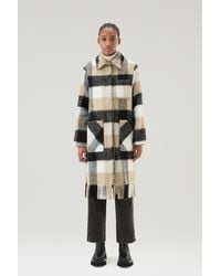 Woolrich - Long Check Overshirt Wth Fringed Trim In Alpaca And Wool Blend - Lyst