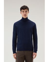 Woolrich - Turtleneck Sweater In Merino Wool Blend Blue - Lyst