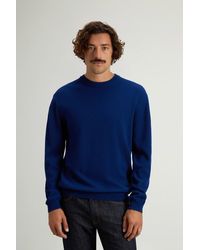 Woolrich - Trui Met Ronde Hals Van Zuivere Scheerwol Blauw Grootte - Lyst
