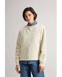 Woolrich - Pure Cotton Crewneck Sweatshirt With Embroidered Lettering On The Chest - Lyst