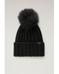Woolrich - Beanie In Pure Virgin Wool With Cashmere Pom-pom - Lyst