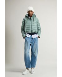 Woolrich - Gevoerd Jack Van Microvezel Met Capuchon Groen Grootte - Lyst