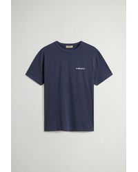 Woolrich - Achteraf Geverfd T-Shirt Van Zuiver Katoen Blauw Grootte - Lyst