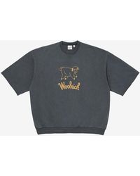 Woolrich - Pure Cotton Short-Sleeved Sweatshirt With Printed Logo On The Chest And Back - Lyst