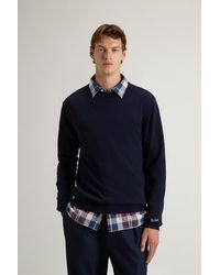Woolrich - Herren Rundhalspullover Aus Reiner Wolle Blau Größe - Lyst