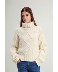 Woolrich - Pull À Col Montant En Laine Mélangée Avec Torsades Et Losanges Pour Femme Couleur Taille - Lyst