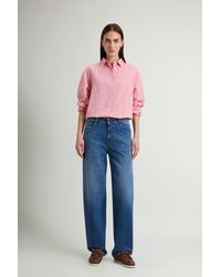 Woolrich - Wide Leg Broek Met Vijf Zakken Van Denim Van Stretchkatoen Blauw Grootte - Lyst