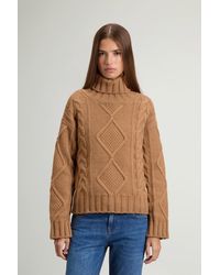 Woolrich - Pull À Col Montant En Laine Mélangée Avec Torsades Et Losanges Pour Femme Couleur Taille - Lyst