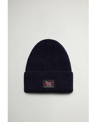 Woolrich - Geribbelde Muts Van Wolmix Met Patch Blauw Grootte - Lyst
