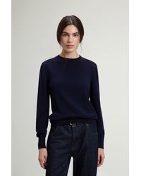 Woolrich - Damen Pullover Aus Reiner Merino-Schurwolle Blau Größe - Lyst