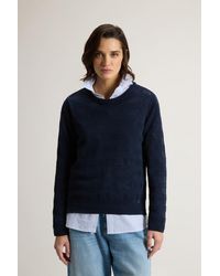 Woolrich - Trui Met Ronde Hals Van Puur Katoen Blauw Grootte - Lyst