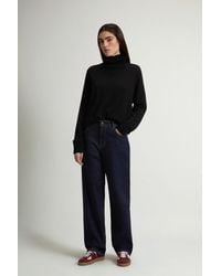 Woolrich - Wide Leg Broek Met Vijf Zakken Van Denim Van Stretchkatoen Blauw Grootte - Lyst