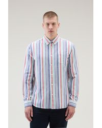 Woolrich - Striped Shirt In Cotton-linen Blend - Lyst