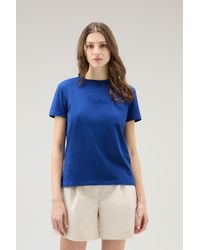 Woolrich - Pure Cotton T-shirt With An Embroidered Logo Blue - Lyst
