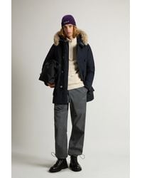 Woolrich - Arctic Parka Van Ramar Cloth-Stof Met Afneembare Bontrand Blauw Grootte - Lyst