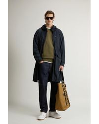 Woolrich - Herren Stückgefärbtes Lange Jacke Aus Peached Urban Touch Blau Größe - Lyst