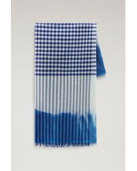 Woolrich - Wool And Cotton Blend Scarf With Micro-check Pattern Blue - Lyst