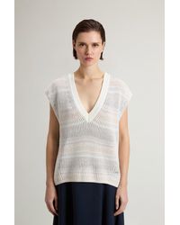 Woolrich - Pull Sans Manches À Col V En Coton Mélangé Pour Femme Couleur Taille - Lyst