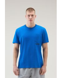 Woolrich - Pure Cotton T-shirt With Trail Print Blue - Lyst