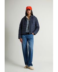 Woolrich - Licht Donsjack Van Microvezel Met Capuchon Blauw Grootte - Lyst