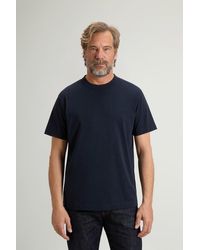 Woolrich - T-Shirt Van Zuiver Biologisch Katoen Blauw Grootte - Lyst