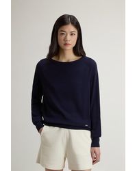 Woolrich - Damen Pullover Aus Einer Baumwollmischung Mit Rundhalsausschnitt Blau Größe - Lyst