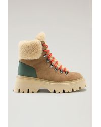 Woolrich - Hiking Boots In Suede And Sheepskin - Lyst